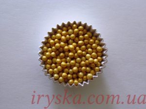 Посипка декоративна"Дутий рис" з золотистим напиленням( d-3мм) 50г